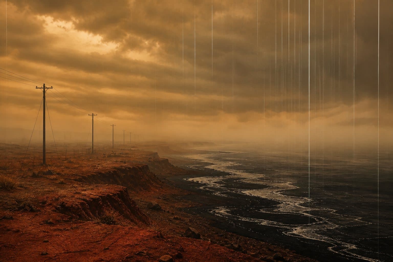 Original editorial artwork of a chiral Australian coastline — no characters or Sony logos
